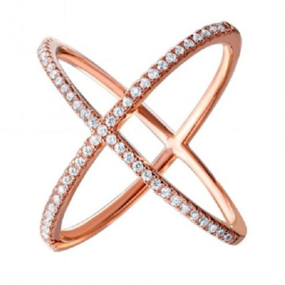 Element Shine Jewelry - 925 Sterling Silver Rose Gold 4 Way CZ "X" Ring Element Shine Jewelry - 925 Sterling Silver Rose Gold 4 Way CZ "X" Ring